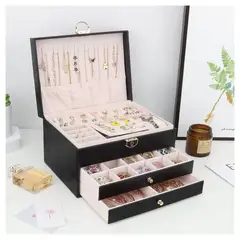 GENERICO - Joyero Grande de Tres Capas PU Organizador de Joyas de 3 Niveles