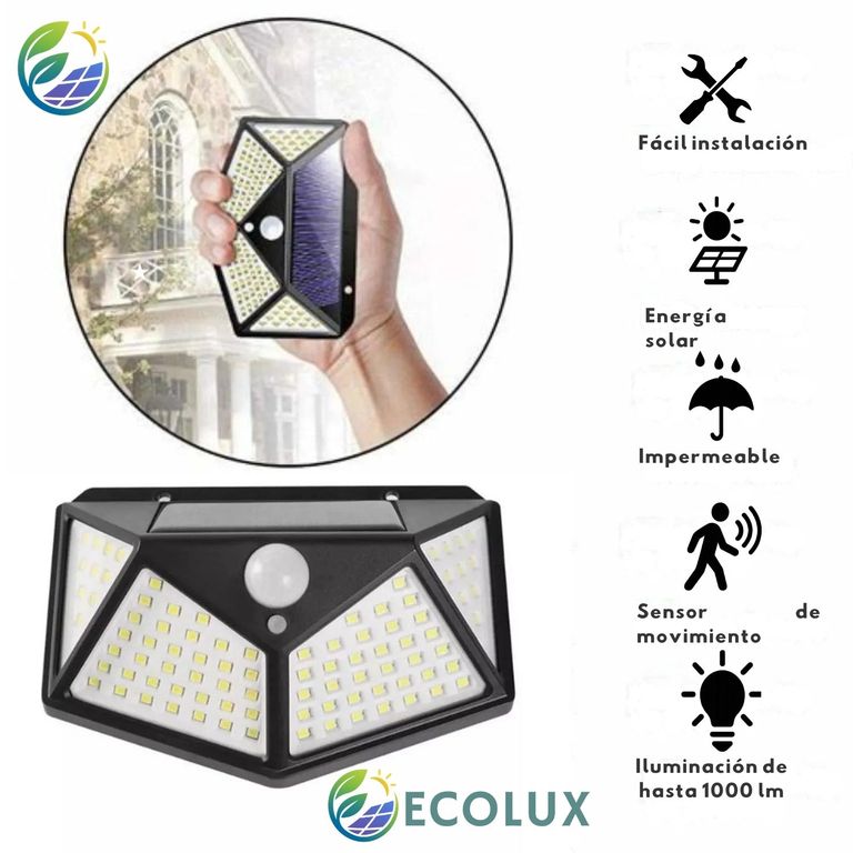 Lámpara Solar con Sensor de Movimiento y 100 Led brillantes