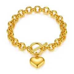 GENERICO - Pulsera Corazón Chunky Mujer Acero Inoxidable Dorado Regalo