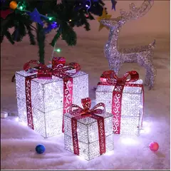 GENERICO - Set de 3 cajas de regalo adorno para navidad plateado