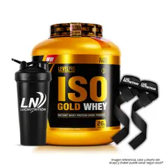LEVEL PRO - Iso Gold Whey 3 kg Proteina Isolatada - Chocolate + shaker + Straps