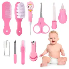 GENERICO - Kit de Higiene para Bebés Cortauñas Peine Cepillo Baby Care 10 piezas Rosado