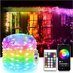 GENERICO - Guirnalda de Luces Navideñas RGB 10M con App Control Remoto y USB IP65
