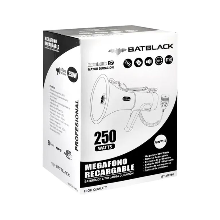 Megafono Recargable Bluetooth 250W BATBLACK BT-MF250