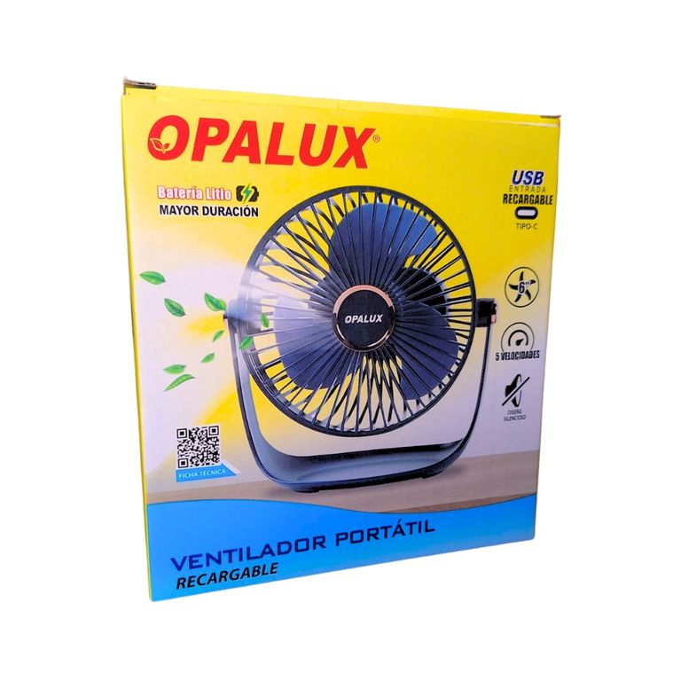 Ventilador Portátil Recargable Azul 5 Velocidades Con Luz LED OP-TF60-AZ