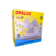 OPALUX - Ventilador Portátil Recargable Blanco 5 Velocidades Con Luz LED OP-TF60-BL