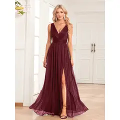 GENERICO - VESTIDO LARGO AZUL CON BRILLOS