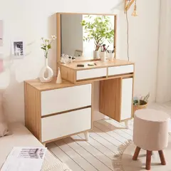 TU MESITA - Tocador Galiard con Espejo y Asiento Color Roble BuraloBlanco