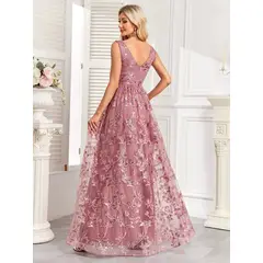 GENERICO - Vestido Largo rosa con Bordado Floral