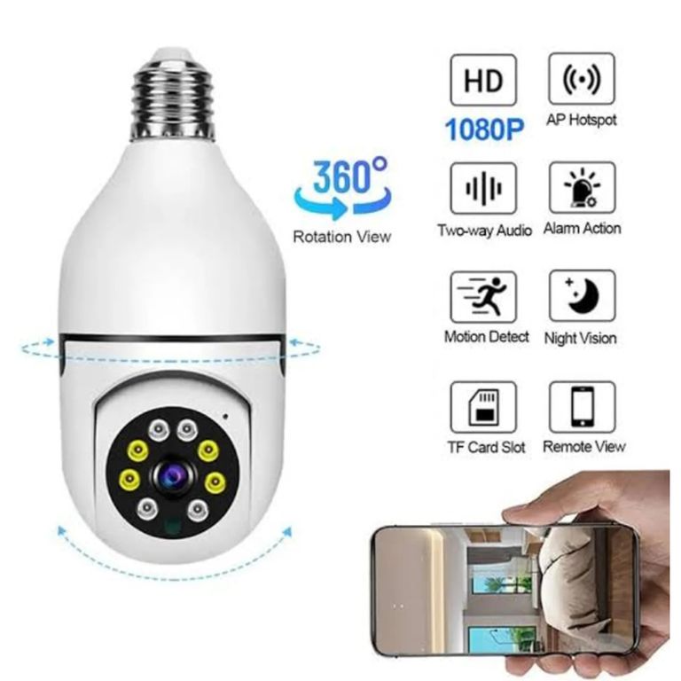 Camara de Seguridad espía Tipo Foco IP HD Wifi Sensor de movimiento