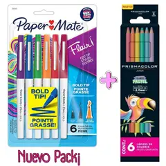 PRISMACOLOR - Set Marcador Flair Bold Blister Paper Mate X6 + Colores pastel x6