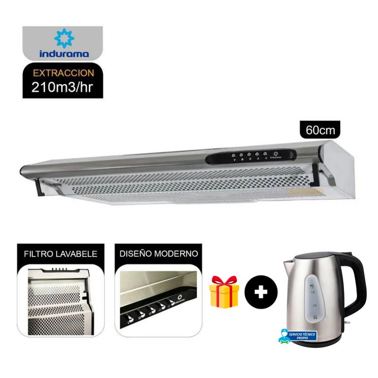 CAMPANA EXTRACTORA CEI-602CRP 3 VELOCIDADES SILVER + HERVIDOR