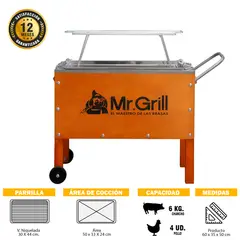 MR GRILL - Caja China Mediana Junior Nogal Galvanizada + Parrilla Varillas