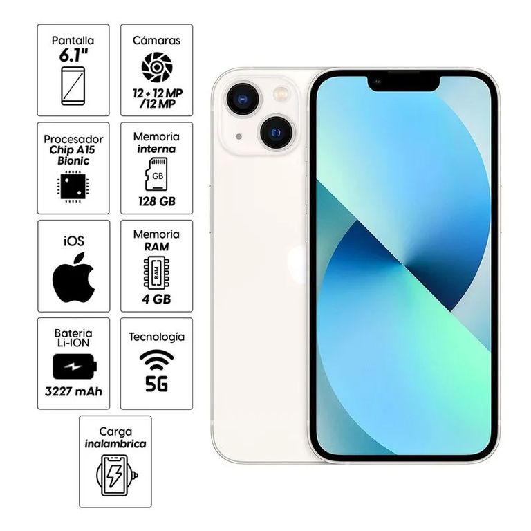 IPHONE 13 128GB NUEVO CHIP FISICO - COLOR BLANCO