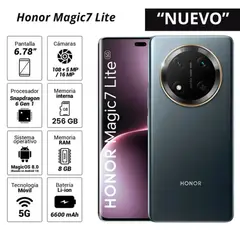 HONOR - Celular Magic 7 Lite 5G 512GB 8GB RAM cámara 108MP + 5MP frontal 16MP 67 Pulg negro titanio