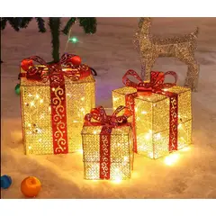 GENERICO - Set de 3 cajas de regalo adorno para navidad dorado