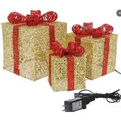 GENERICO - Set de 3 cajas de regalo adorno para navidad dorado
