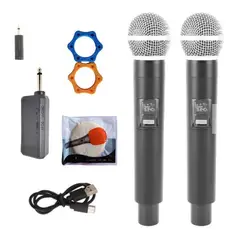 SEISA - Micrófono Inalámbricos Recargables Dobles Karaoke Wireless UHF GE5-2