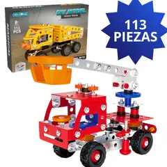 GENERICO - Juguete Set de Construcción Metálica Camiones de Obra 113 Piezas Rojo