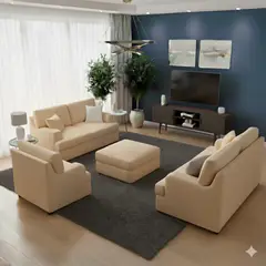 GENERICO - Juego de sala Mara Ambienta Home 3-2-1 color Champagne + banqueta de regalo