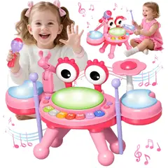 GENERICO - Juguete Musical Batería Electrónica Infantil con Micrófono Cangrejo Rosado