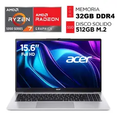 ACER - Laptop RYZEN 7 5700U RAM 32GB SSD 512B Pantalla 15.6” FULL HD