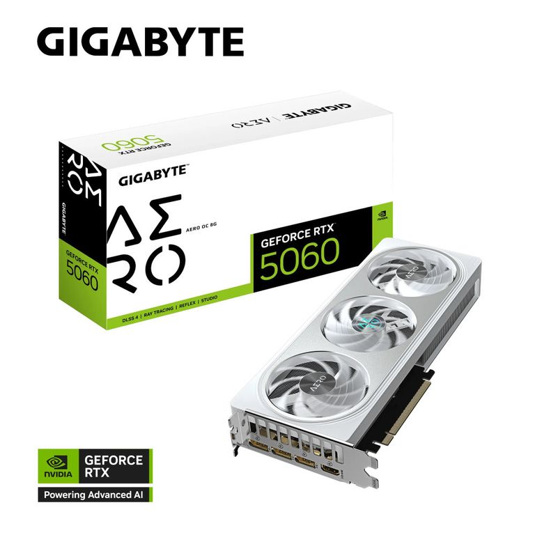 Tarjeta de Video Gigabyte RTX 5060 Aero OC 8GB GDDR7 Triple Fan