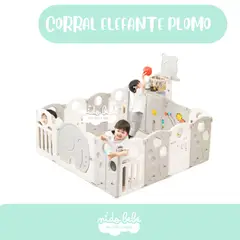 BABY - CORRALITO ELEFANTE 14 PANELES PLOMA 150x150