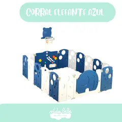 BABY - CORRALITO ELEFANTE 14 PANELES AZUL PLOMA 150x150