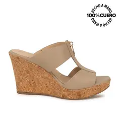 VIALE - Sandalia Slide Casual ALE-2622 Arena Cuero