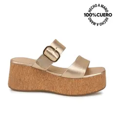 VIALE - Sandalia Slide Casual ALE-2631 Dorado Cuero