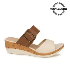 VIALE - Sandalia Strap Casual ALE-2635 HuesoMoca Cuero