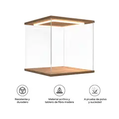 S&T - Exhibidor Acrílico M0-10 con Luz LED y Base de Madera 10x10