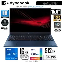 DYNABOOK - Laptop Tecra A 50K PML20U0N8021 Intel Corei7-1260P 16GB RAM 512GB SSD 15.6" FHD WIND 10 PRO