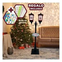 GENERICO - Farol con Papanoel Nevando para Sala Negro Y+Papel de Regalo
