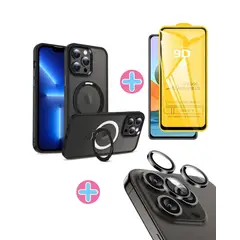 CASE - AHUMADO CON ANILLO + MICA DE PANTALLA + CÁMARA PARA IPHONE 11 - NEGRO