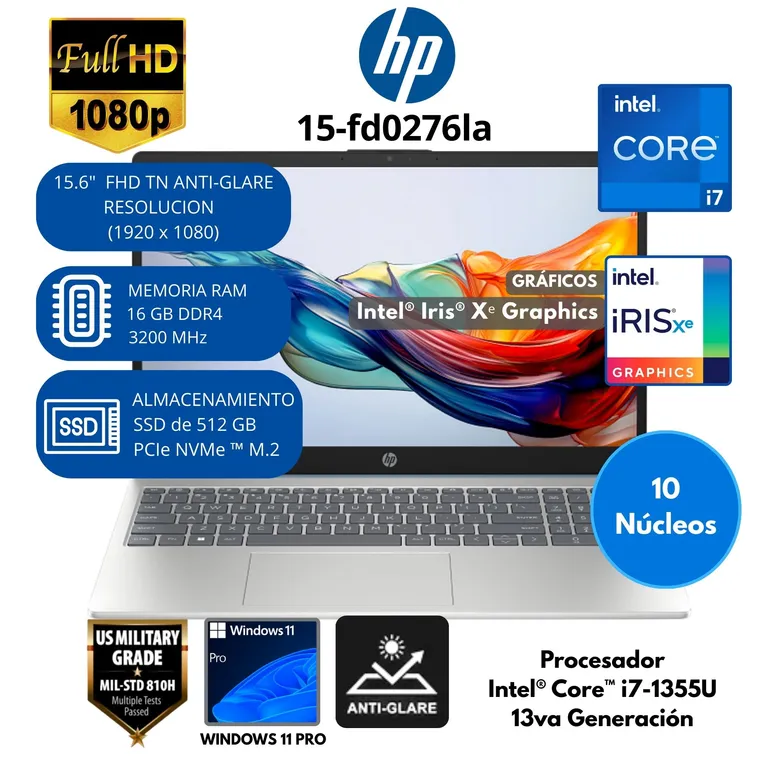 Laptop Intel Core i7 (15-fd0276la) RAM 16 GB SSD 512 GB 15.6" FHD Windows 11 PRO