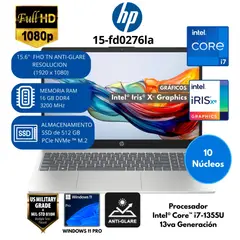 HP - Laptop Intel Core i7 (15-fd0276la) RAM 16 GB SSD 512 GB 15.6" FHD Windows 11 PRO