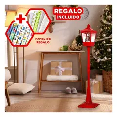 SKYBLOO - Farol Navideño de Rojo con Rayas Blancas Y+Papel de Regalo