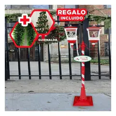 SKYBLOO - Farol Navideño con Rayas Blancas de Rojo Y+Guirnalda Nav