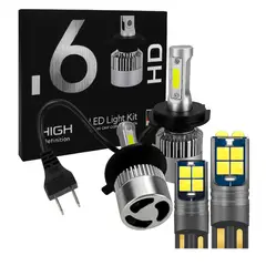 KOBO - Kit Focos LED Cree H4 S6 Plus 52000 Lm Alta/Baja + 2 Focos LED Lágrima T10 10LED Blanco 12V Premium