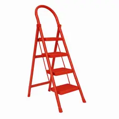 GENERICO - Escalera 4 Escalones Plegable Rojo Seguridad Antideslizante Reforzado Metal Compacto Hogar Oficina