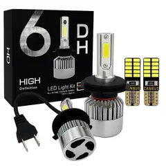 KOBO - Kit S6 Plus H4 52000 Lúmenes Alta y Baja con Cooler + 2 Focos LED T10 C24 Canbus Luz Blanca Premium