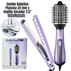 BABYLISS PRO - Combo Plancha Babyliss Ionica 1 1/4'+ Cepillo Hot Air Styling- LAVANDA