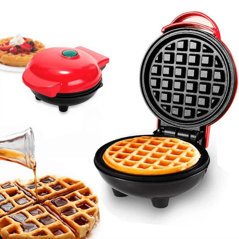Wafflera Eléctrica Mini Antiadherente Compacta Desayuno Rápido