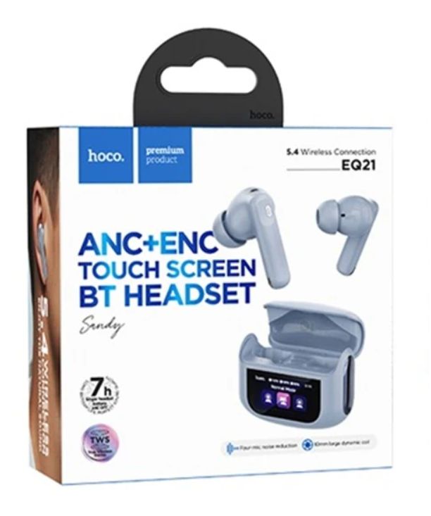 Audífono bluetooth EQ21 ANC+ENC 7h Touch Screen Blue Star