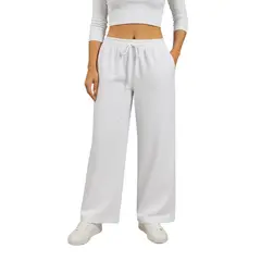 ENKI - Pantalon Palazzo Mujer Franela Algodon Tiro Alto Pierna Ancha Abrigador