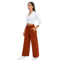 ENKI - Pantalón Palazzo Mujer Franela 201 - Tiro Alto y Fit Ancho - Abrigo y Elegancia Casual