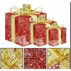 GENERICO - Set de 3 cajas de regalo adorno para navidad dorado