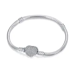 GENERICO - Pulsera Mujer Corazón con Brillos Estilo Charm Acero Inoxidable Regalo